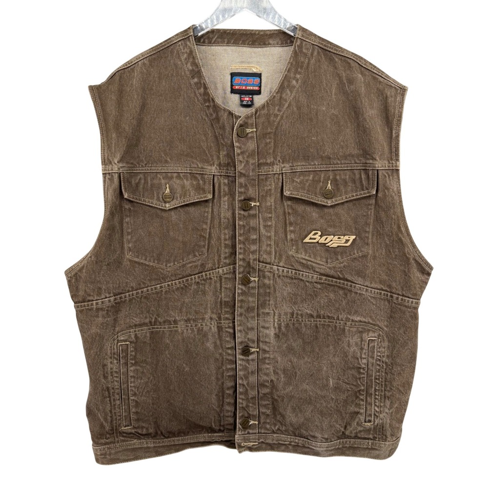 Vintage Boss by IG Design Brown Denim Vest Mens 3X Heavy Cotton Streetwear 90s